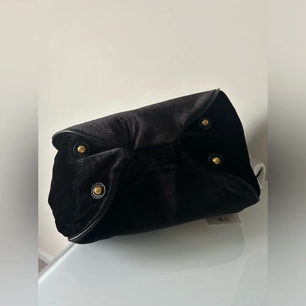 Black velvet rhinestone logo gold hardware satchel Bag